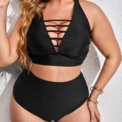 Dwuczęściowy strój kąpielowy plus size z wysokim stanem majtek