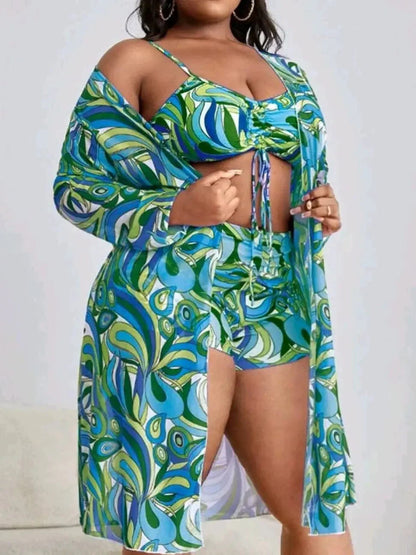 Dwuczęściowy strój kąpielowy plus size z ozdobnym wiązaniem