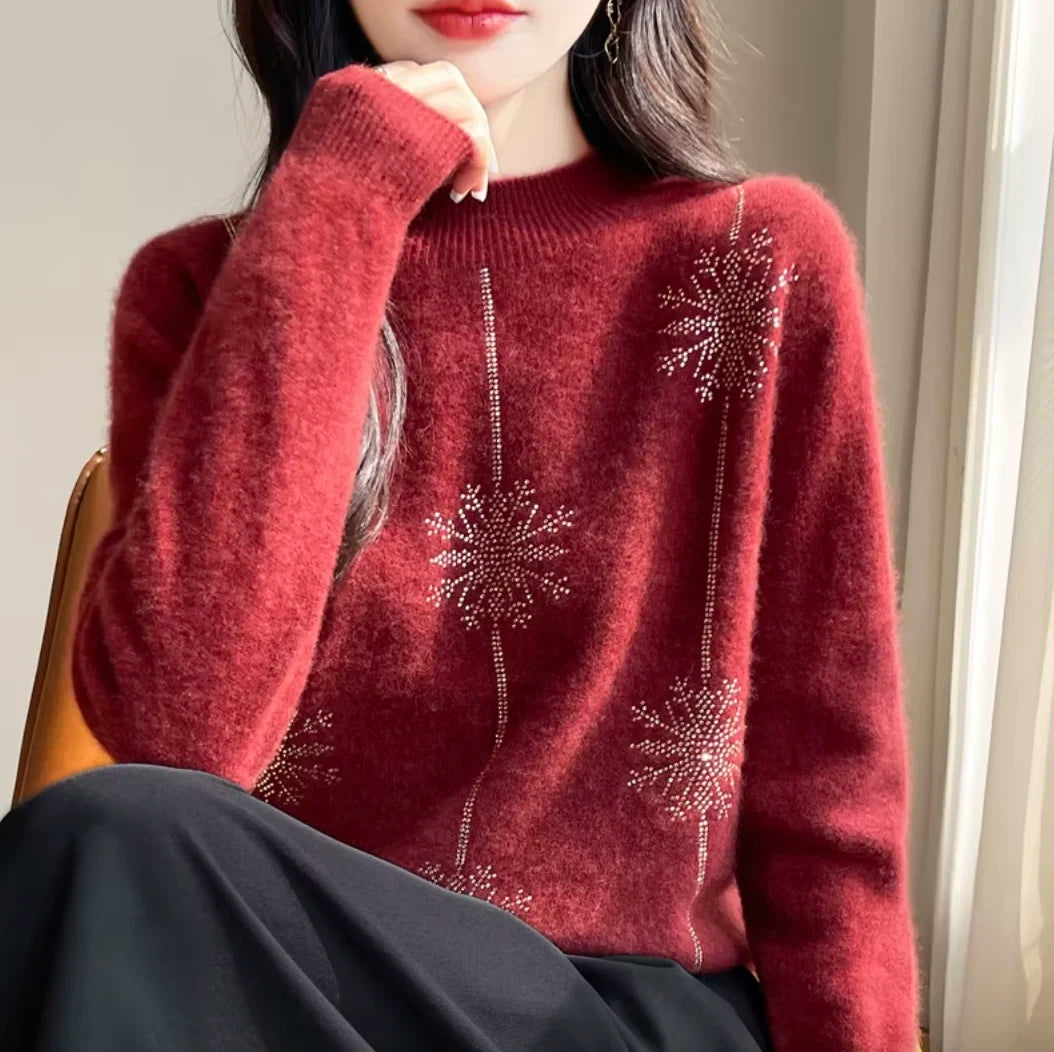 Miękki sweter z ozdobnymi śnieżynkami