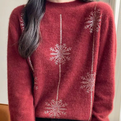 Miękki sweter z ozdobnymi śnieżynkami
