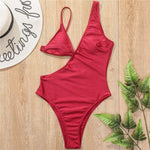 Asymetryczny strój kąpielowy jednoczęściowy - Czerwony / S
