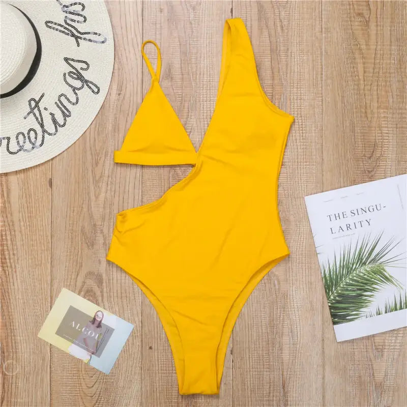 Asymetryczny strój kąpielowy jednoczęściowy - Żółty / S