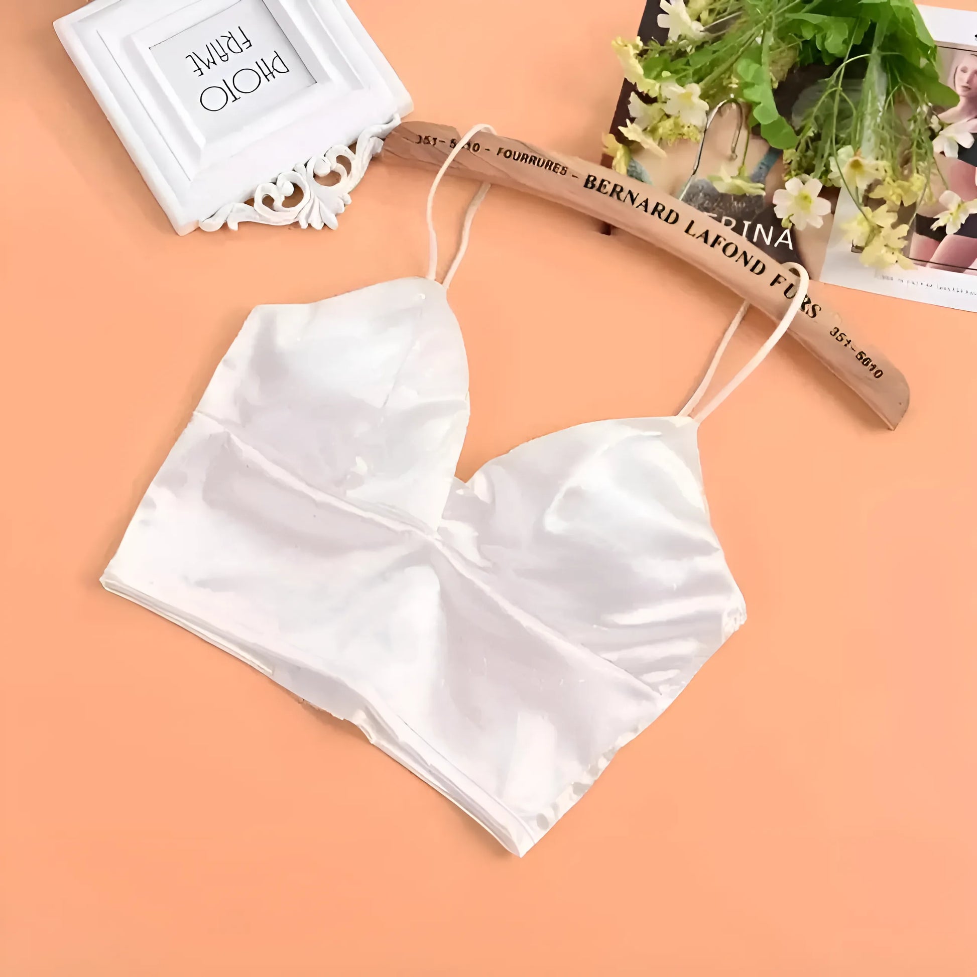 Biały Satynowy biustonosz bralette