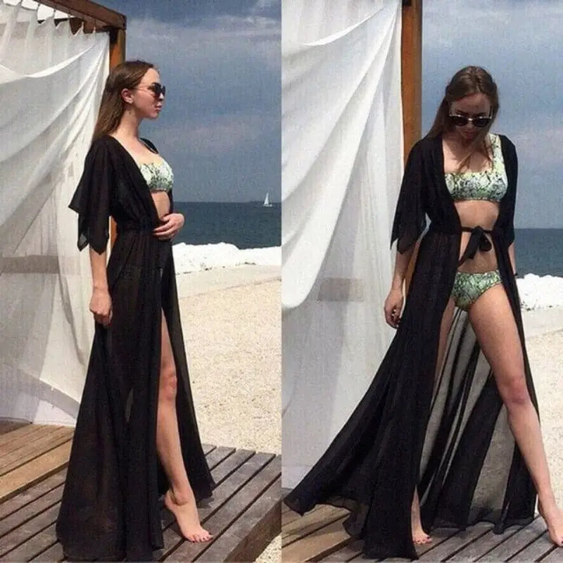 Długie kimono plażowe - Czarny / Uniwersalny