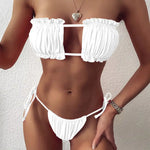 Dwuczęściowy strój kąpielowy bikini bez ramiączek - Biały / S