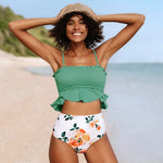 Dwuczęściowy strój kąpielowy bikini z falbanką - Zielony / XS
