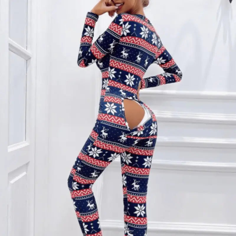 Jednoczęściowa piżama damska w świąteczne wzory
