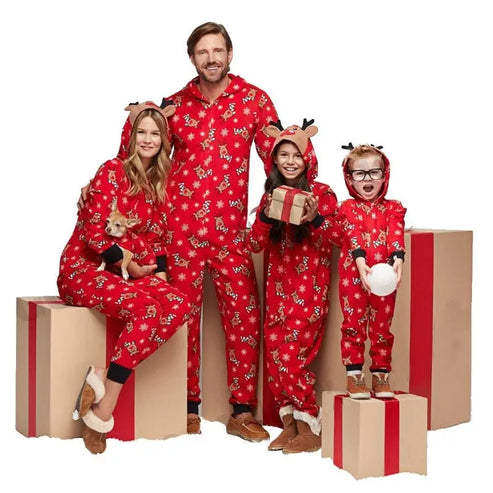 Jednoczęściowa piżama damska z motywem świątecznym - Czerwony / S