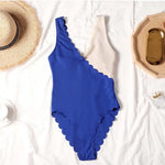 Jednoczęściowy strój kąpielowy dwukolorowy - Niebiesko-biały / S