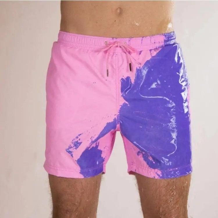 Kąpielówki męskie zmieniające kolor - Różowo-fioletowy / S