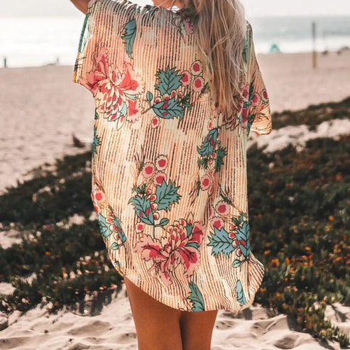 Kimono plażowe o kroju koszuli - Beżowy / Uniwersalny