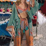 Kimono plażowe w stylu vintage - Turkusowy / Uniwersalny