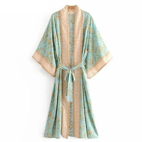 Kimono plażowe z ozdobnym wykonćzeniem - Turkusowy / Uniwersalny