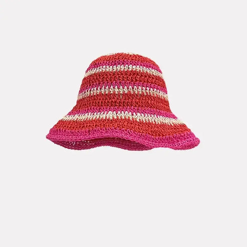 Kolorowy kapelusz słomkowy - Czerwony / Uniwersalny