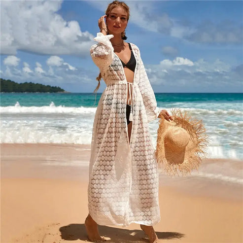 Koronkowa sukienka plażowa z motywem kwiatów - Uniwersalny