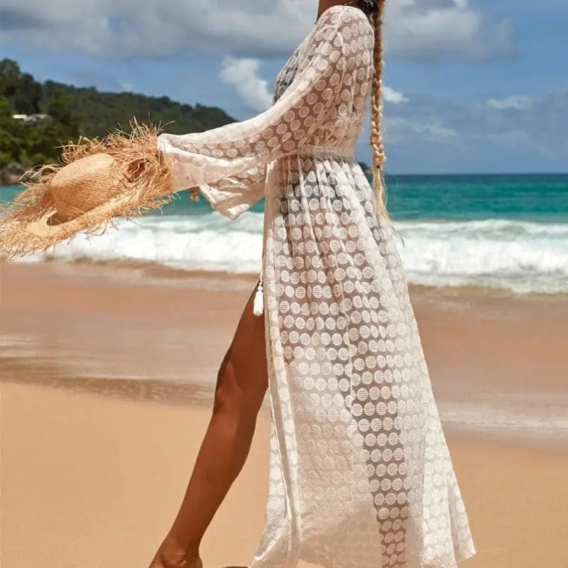 Koronkowa sukienka plażowa z motywem kwiatów - Uniwersalny