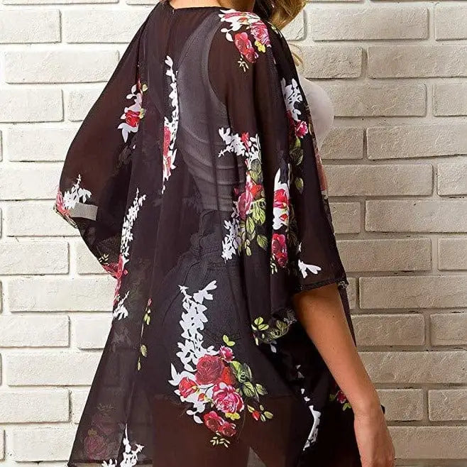 Krótkie kimono plażowe - Czarny / S/M