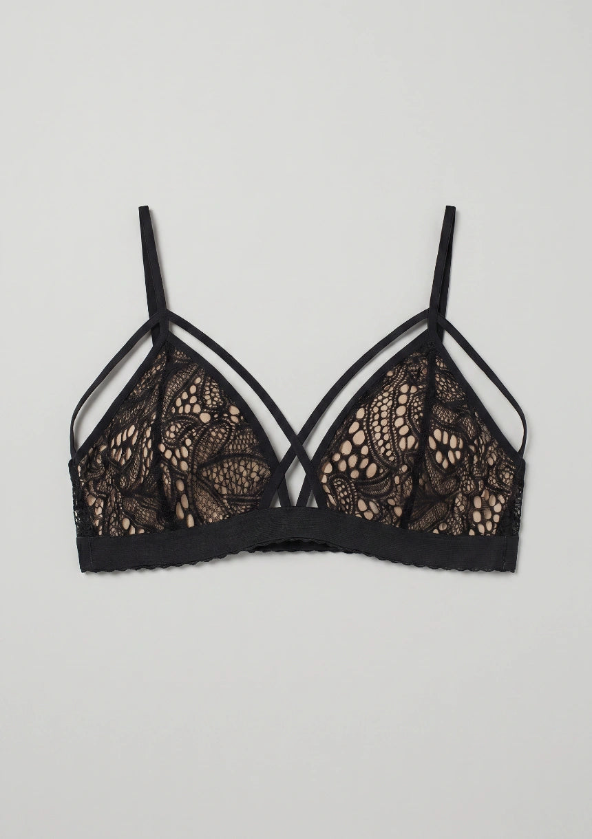 Biustonosz koronkowy bralette z ozdobnymi paskami