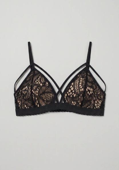 Biustonosz koronkowy bralette z ozdobnymi paskami
