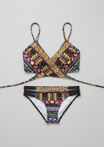 Strój kąpielowy dwuczęściowy bikini w azteckie wzory