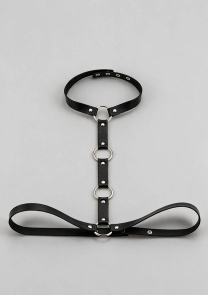 Skórzany harness do biustonosza z chokerem