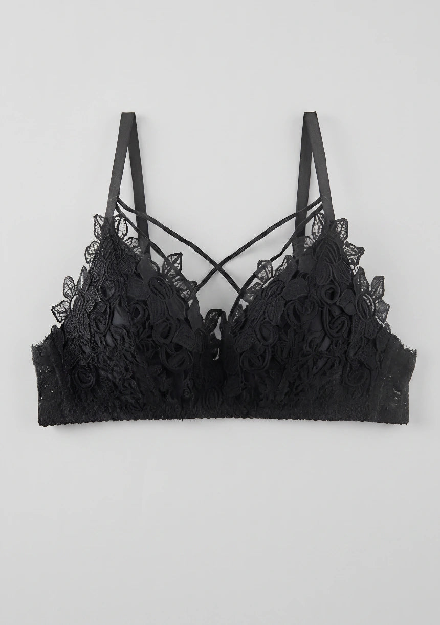Koronkowy Biustonosz Bralette Z Ozdobnymi Paskami