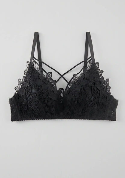 Koronkowy Biustonosz Bralette Z Ozdobnymi Paskami