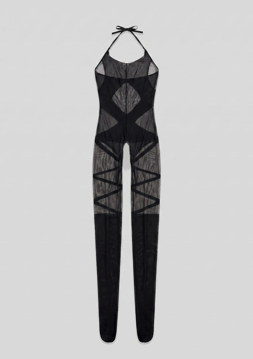 Czarne bodystocking z siateczki