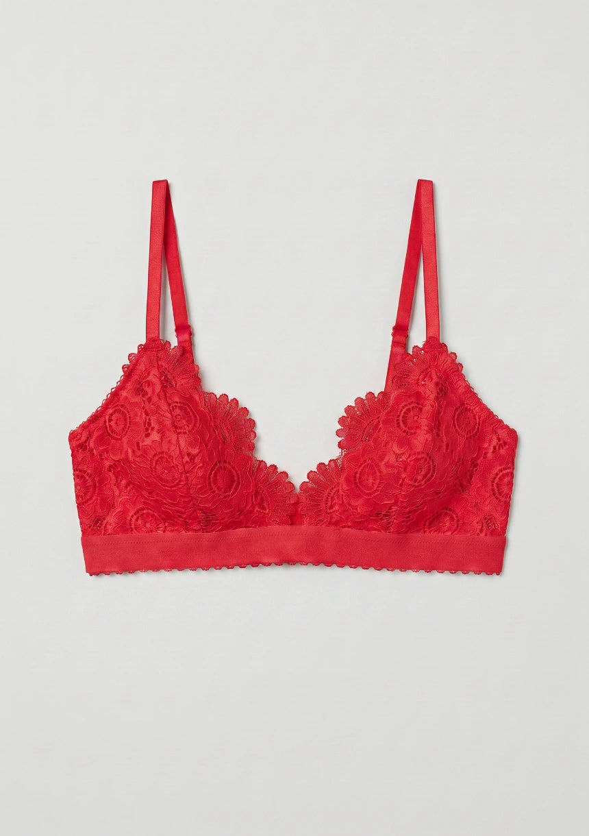 Trójkątny biustonosz koronkowy bralette w kwiatki