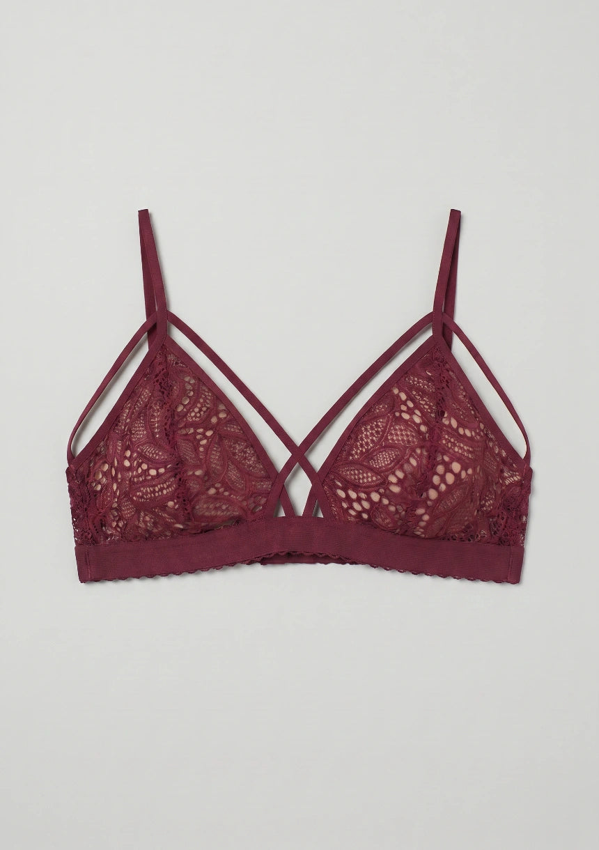 Biustonosz koronkowy bralette z ozdobnymi paskami