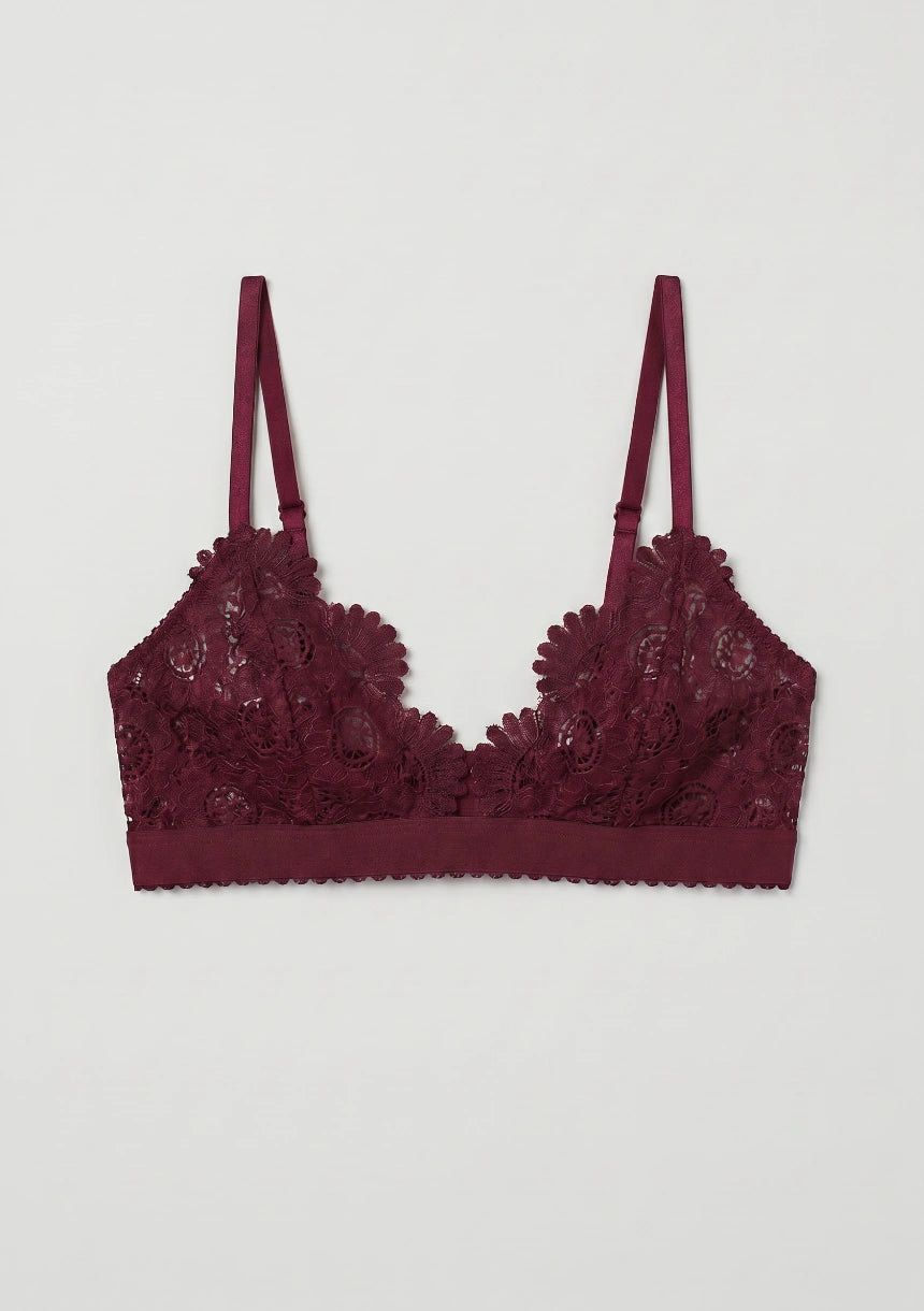 Trójkątny biustonosz koronkowy bralette w kwiatki