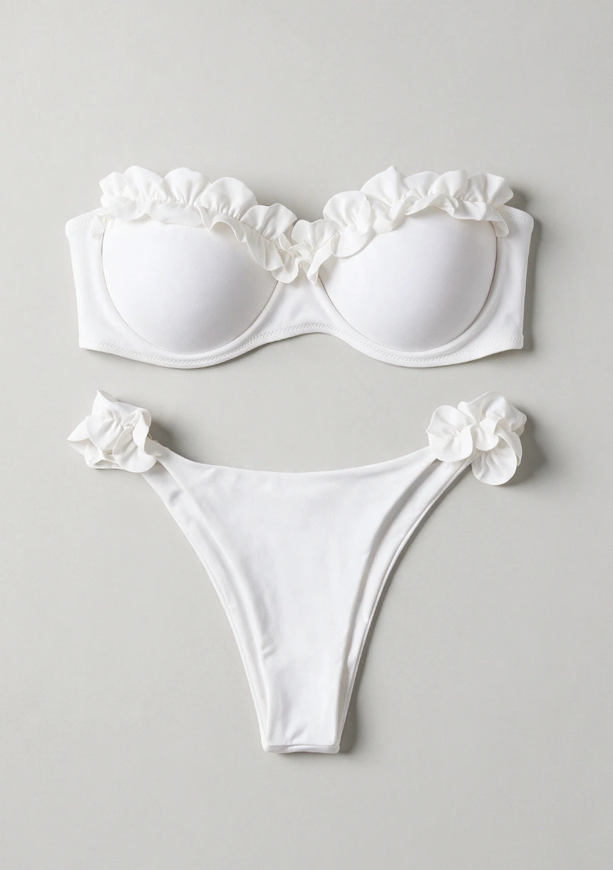 Dwuczęściowy strój kąpielowy bikini z ozdobnymi falbankami