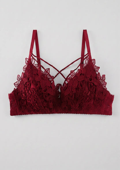 Koronkowy Biustonosz Bralette Z Ozdobnymi Paskami