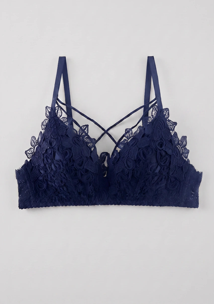 Koronkowy Biustonosz Bralette Z Ozdobnymi Paskami