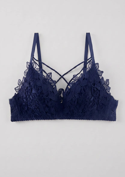 Koronkowy Biustonosz Bralette Z Ozdobnymi Paskami