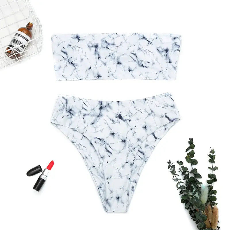 Marmurkowy strój kąpielowy dwuczęściowy - Biały / S
