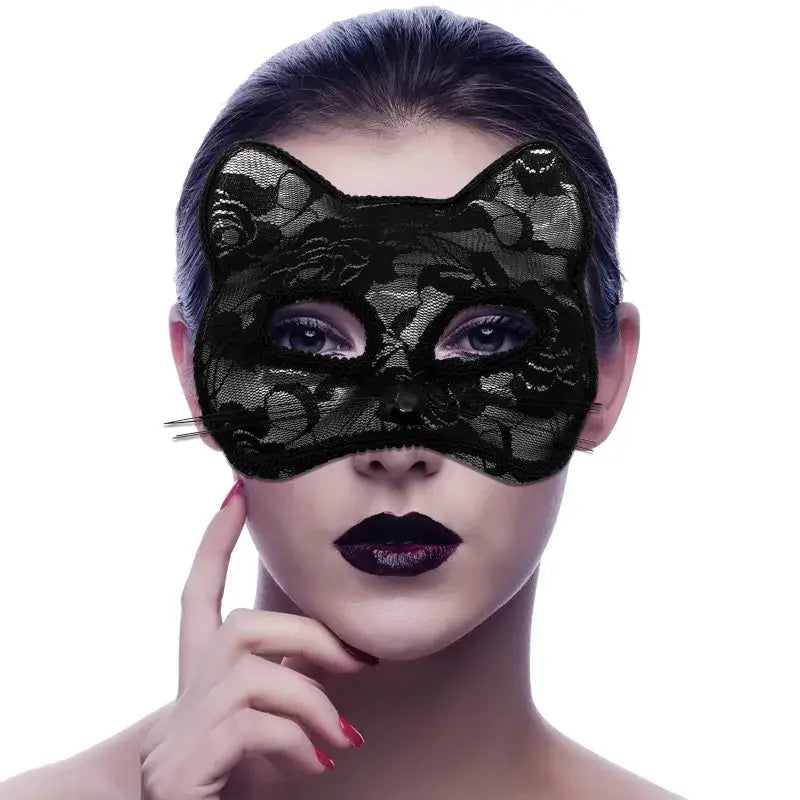 Maska koronkowa kot - Czarny / Uniwersalny