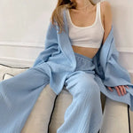 Muślinowa piżama z wiązaniem - Niebieski / S