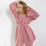 Muślinowa piżama z wiązaniem - Różowy / S