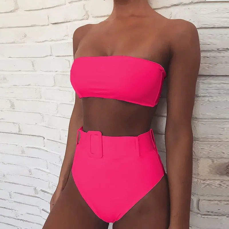 Neonowy strój kąpielowy dwuczęściowy - Różowy / S