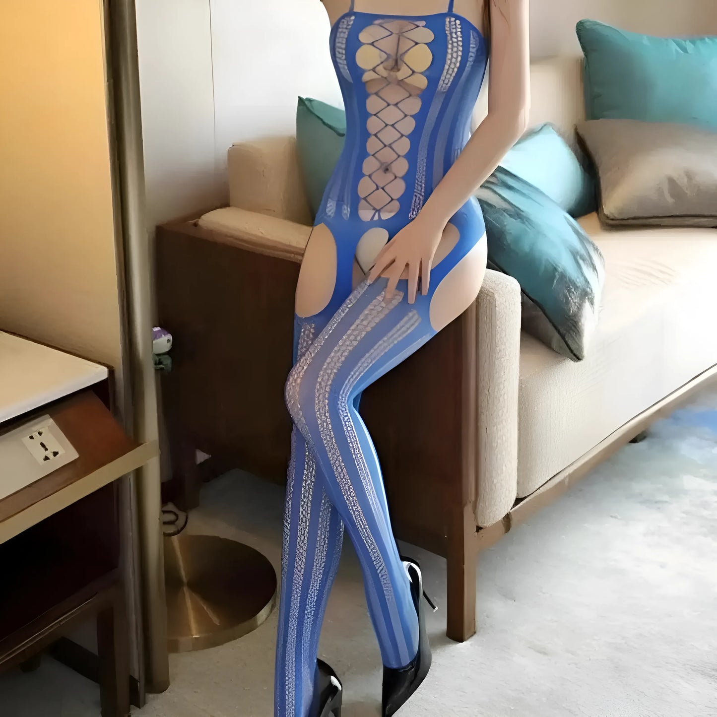 Niebieski Bodystocking na ramiączkach