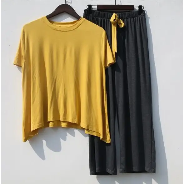 Piżama damska z długimi spodniami - Żółty / Uniwersalny