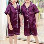 Piżama dziecięca z koszulową górą - Fioletowy / 100cm