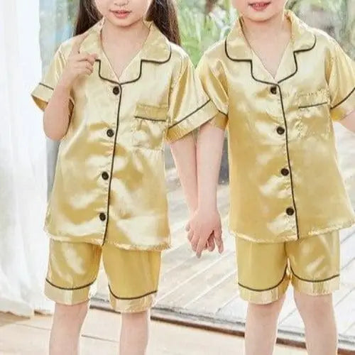Piżama dziecięca z koszulową górą - Żółty / 100cm