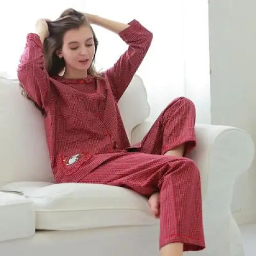 Piżama z długim rękawem - Czerwony / L
