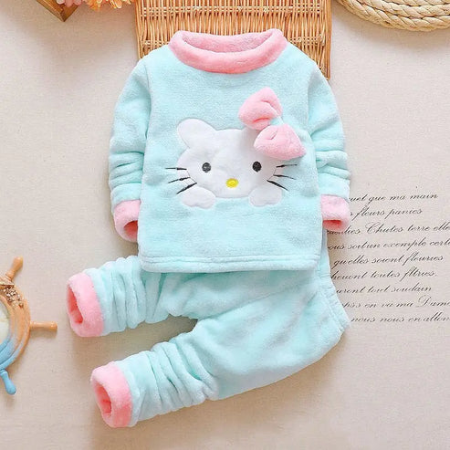 Pluszowa piżama dziecięca z motywem kotka - Niebieski / 12 miesięcy