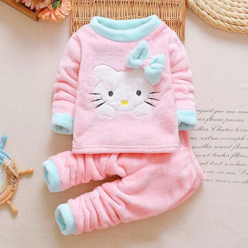 Pluszowa piżama dziecięca z motywem kotka - Różowy / 12 miesięcy