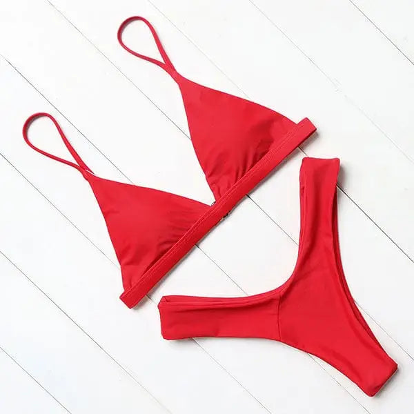 Prosty dwuczęściowy strój kąpielowy - Czerwony / S