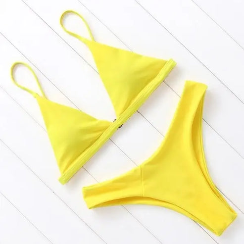 Prosty dwuczęściowy strój kąpielowy - Żółty / S
