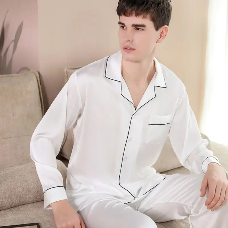 Satynowa piżama męska - Biały / S